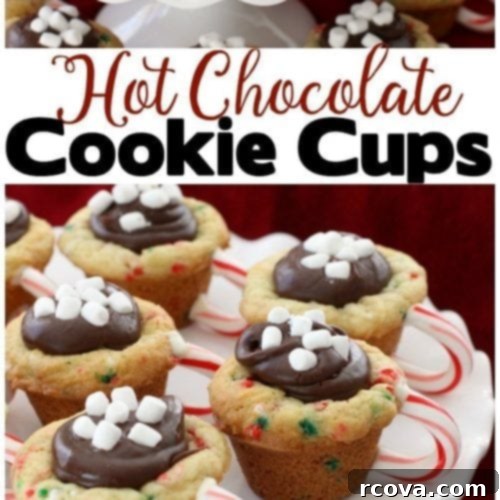 Cozy Hot Chocolate Cookie Cups 4 Hot Chocolate Cookie Cups are festive Christmas cookies! Sugar cookie cups filled with fudge, mini marshmallows & sprinkles. Love the candy cane handle! Hot Chocolate Cookie Cups are sugar cookies perfect for the holidays.  #Christmas #cookies #hotchocolate #fudge #sprinkles #holidays #baking #recipe from FAMILY COOKIE RECIPES
