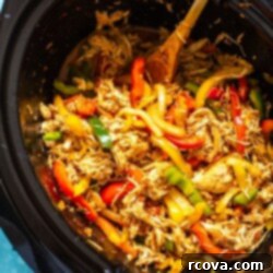 One-Pot Wonder Chicken Fajitas 11 Crockpot Chicken Fajitas, in a crockpot closeup