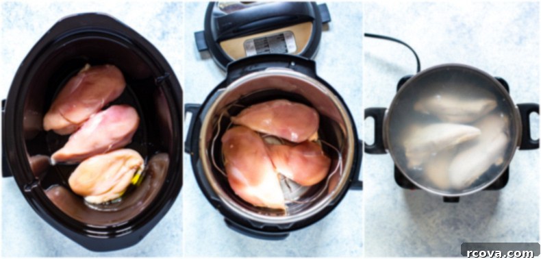 5 Deliciously Simple Shredded Chicken Meals 4 Various shredded chicken recipes in different bowls