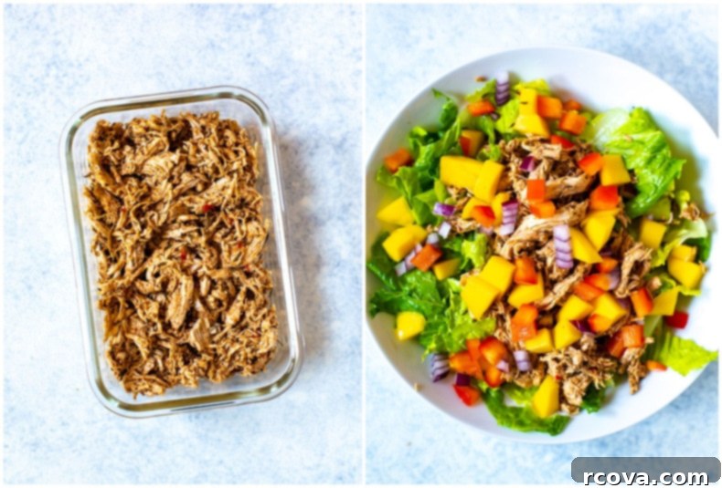 5 Deliciously Simple Shredded Chicken Meals 7 Jerk-inspired Shredded Chicken with mango and avocado