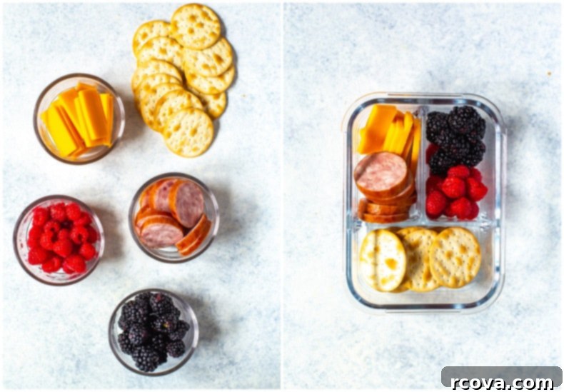 5 No-Fuss Bento Box Lunches 9 Easy lunch idea - meat and cheese with crackers and fresh berries in meal prep container