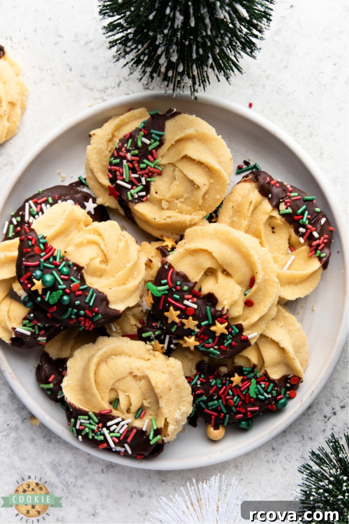 Classic Holiday Butter Cookies 12 Classic holiday butter cookies made with buttery cookie dough and covered in chocolate & sprinkles. Incredible shortbread cookie with a delicate texture and fantastic flavor!