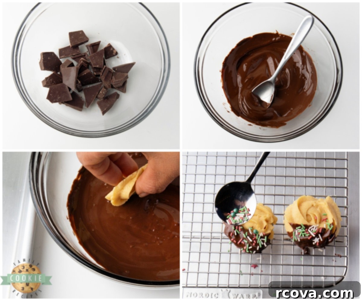 Classic Holiday Butter Cookies 8 Dipping baked cookies in melted chocolate.