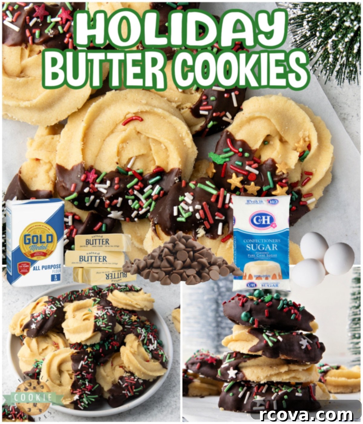 Classic Holiday Butter Cookies 9 Classic holiday butter cookies made with buttery cookie dough and covered in chocolate & sprinkles. Incredible shortbread cookie with a delicate texture and fantastic flavor!