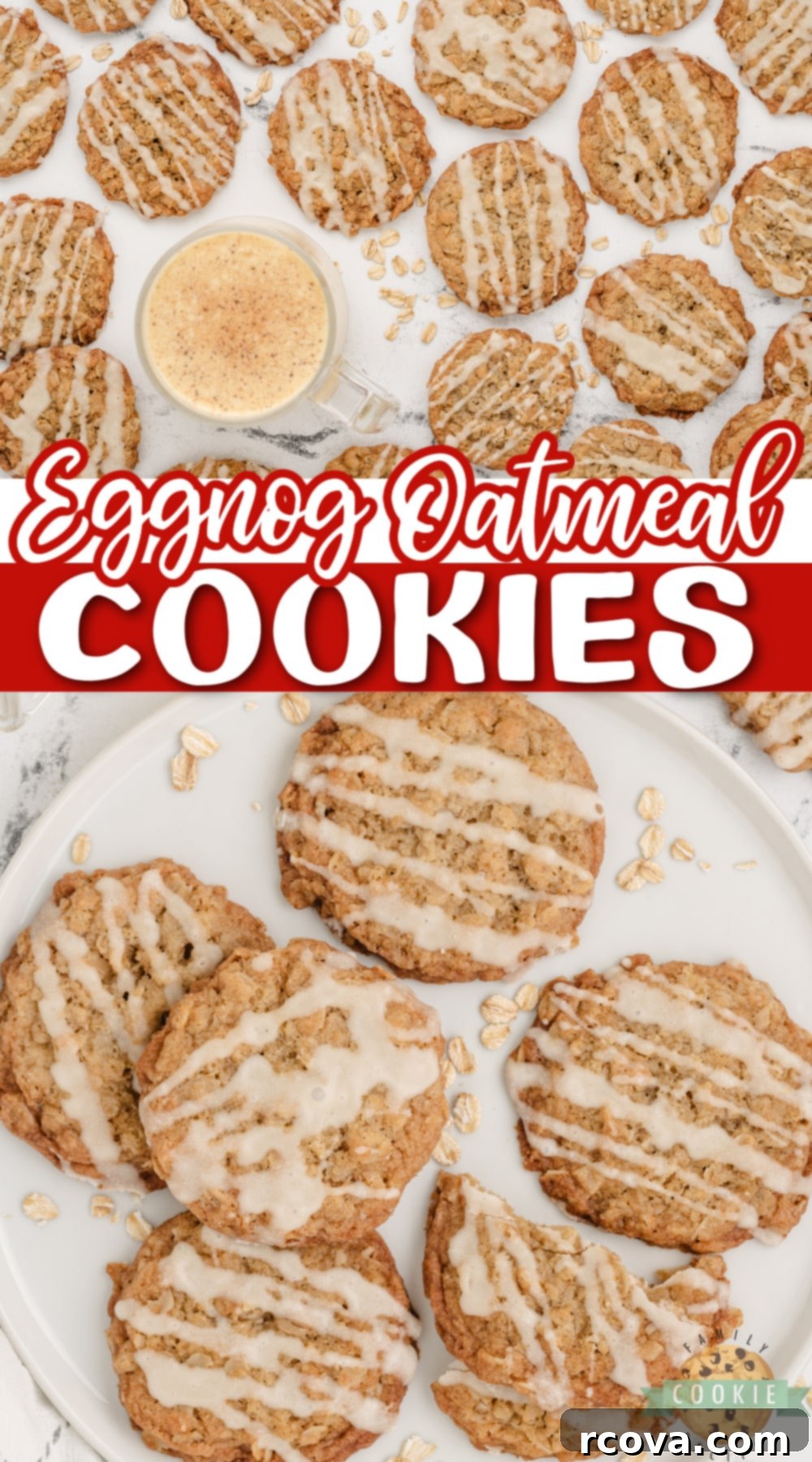 Spiced Eggnog Oatmeal Cookies 15 Delicious Eggnog Oatmeal Cookies, beautifully glazed and arranged, perfect for sharing during the festive season.