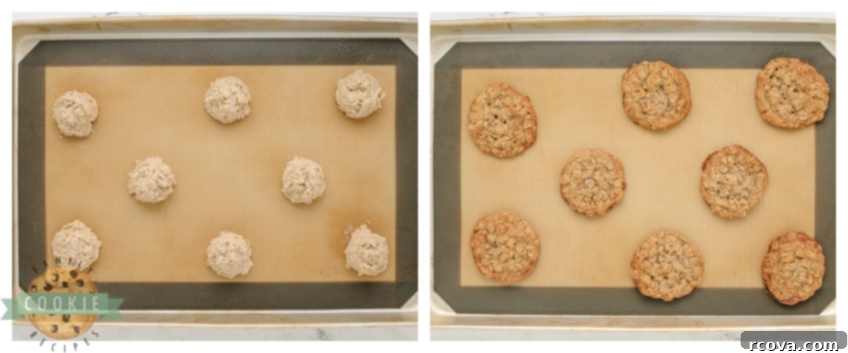 Spiced Eggnog Oatmeal Cookies 8 Eggnog oatmeal cookie dough being baked on a parchment-lined cookie sheet in the oven.