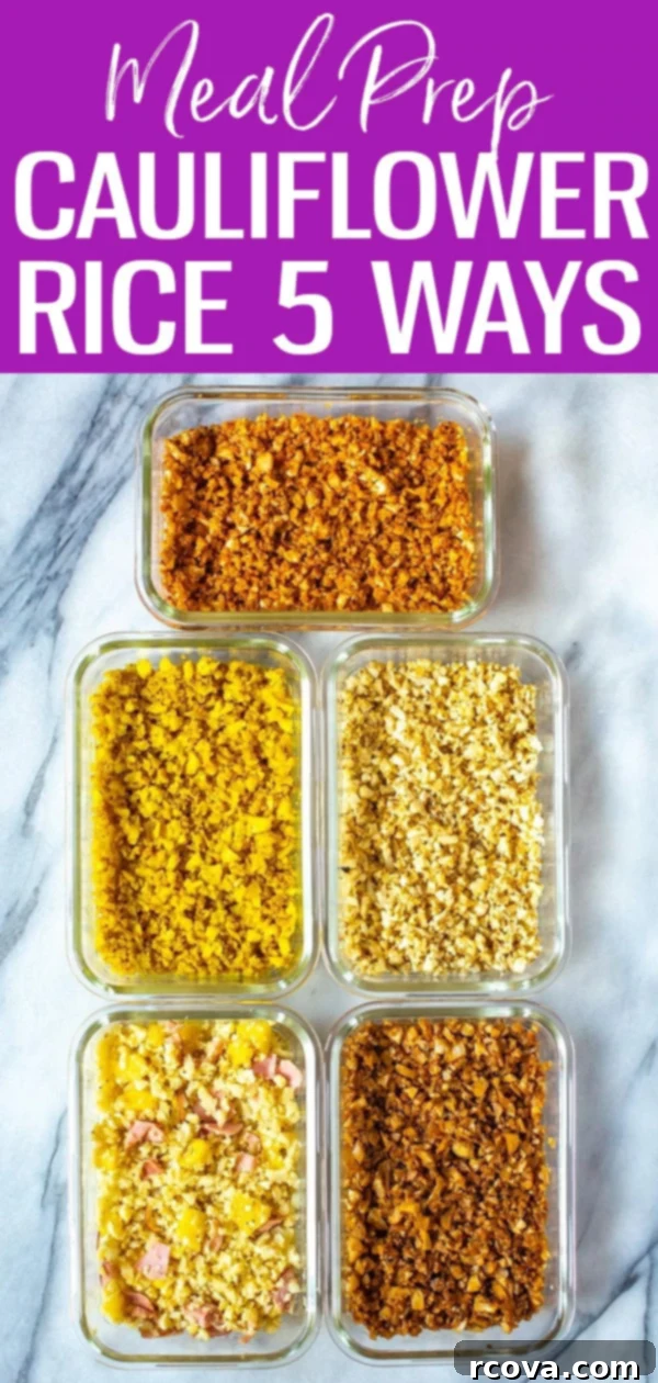 Cauliflower Rice Your Way: 5 Simple Methods 15 Learn how to make Cauliflower Rice 5 Ways! Choose from chili lime, ham & pineapple, Mediterranean, curried and garlic sesame seasonings. #cauliflowerrice #mealprep