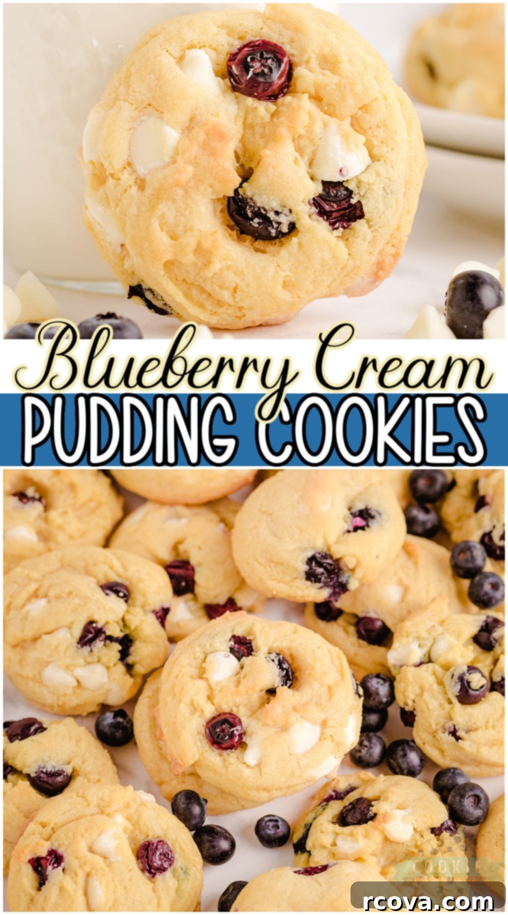 Blueberry Velvet Dreams 13 A Pinterest-optimized image for Blueberry Cream Cookies, showing a stack of cookies with text overlay.