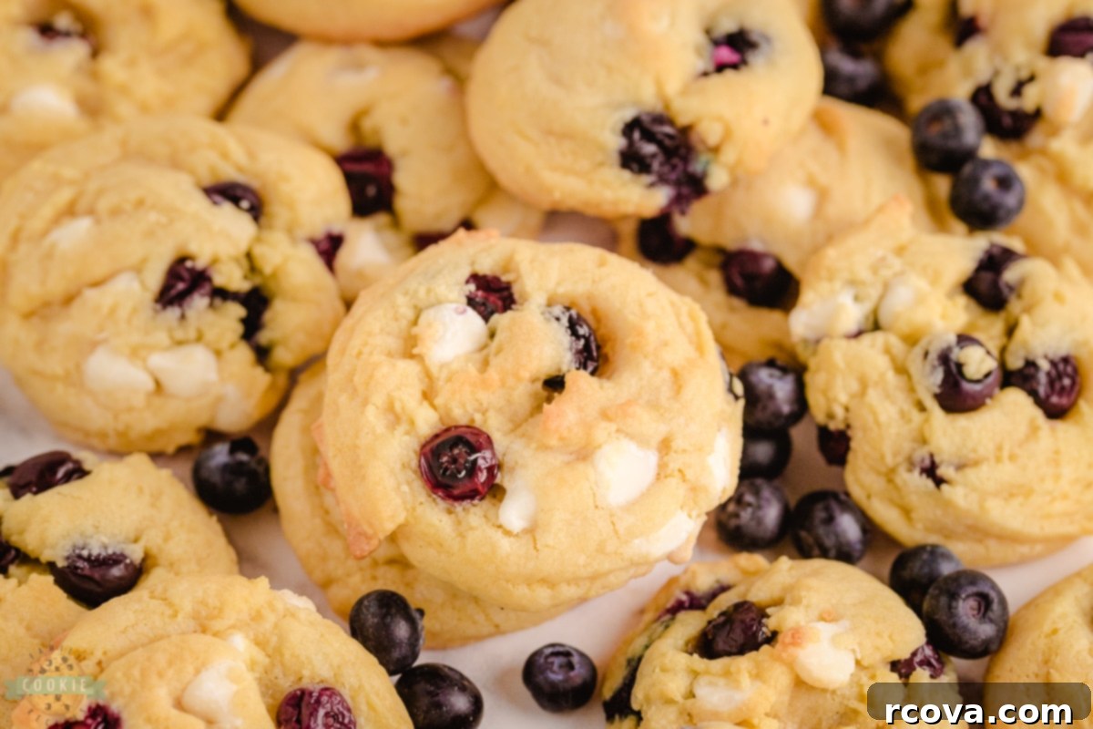 Blueberry Velvet Dreams 8 A stack of soft Blueberry Cream Cookies on a white plate, ready to be enjoyed.