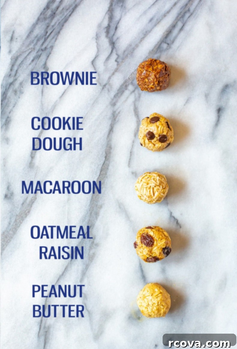 Quick No-Bake Protein Bites: Five Delicious Flavors 2 Protein Balls 5 Ways - A colorful assortment of homemade protein balls, perfect for healthy snacking.