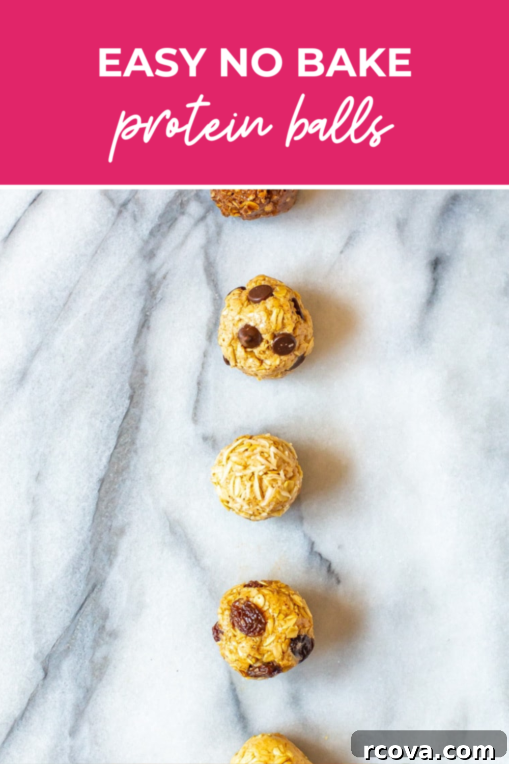 Quick No-Bake Protein Bites: Five Delicious Flavors 10 One row of no bake protein balls on granite counter