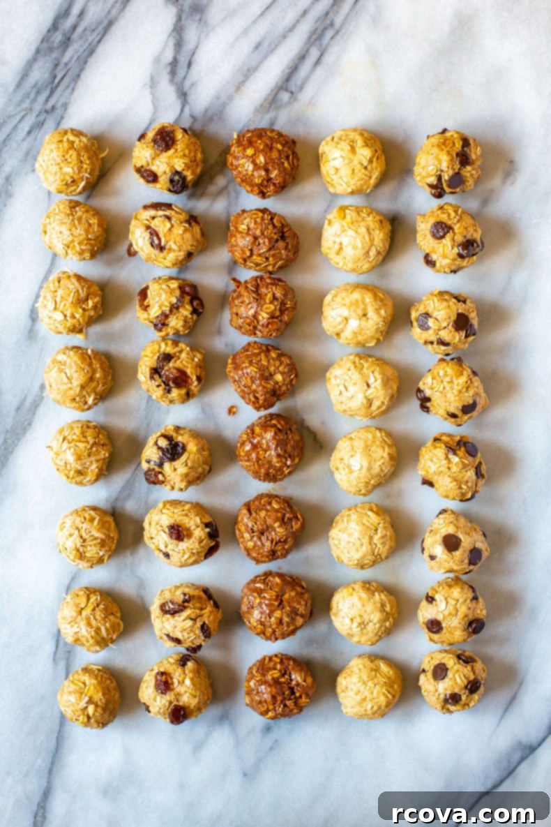 Quick No-Bake Protein Bites: Five Delicious Flavors 7 Protein Balls 5 Ways - A finished plate of assorted protein balls, ready to eat.