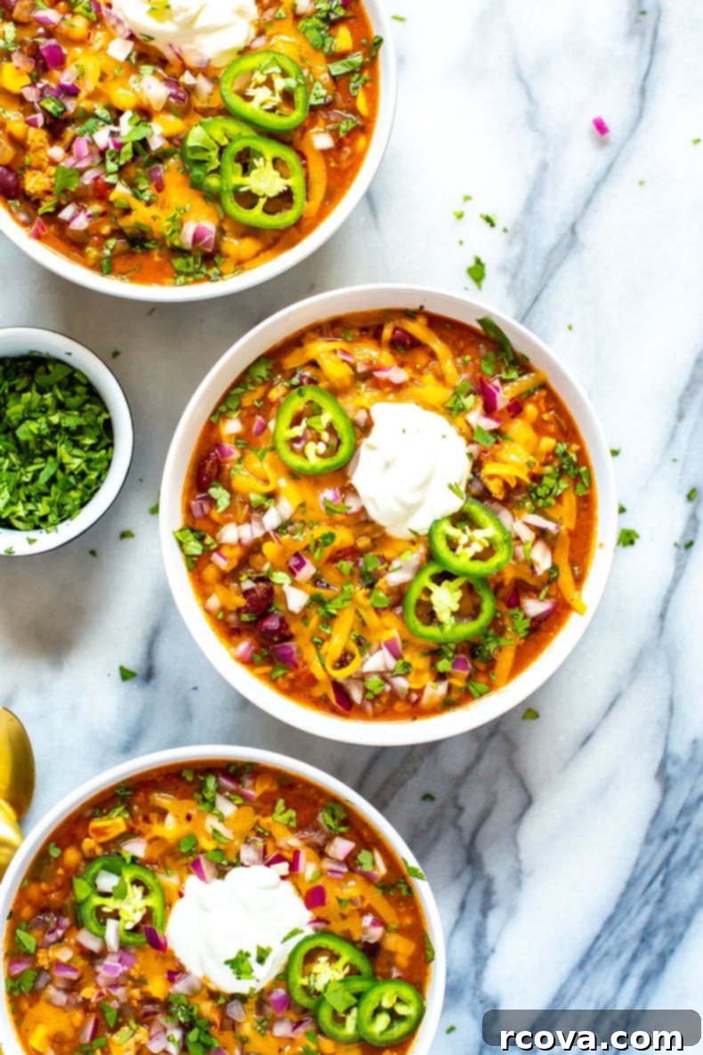 Lean & Hearty Slow Cooker Turkey Chili 2 Healthy, Flavourful Slow Cooker Turkey Chili in a serving bowl