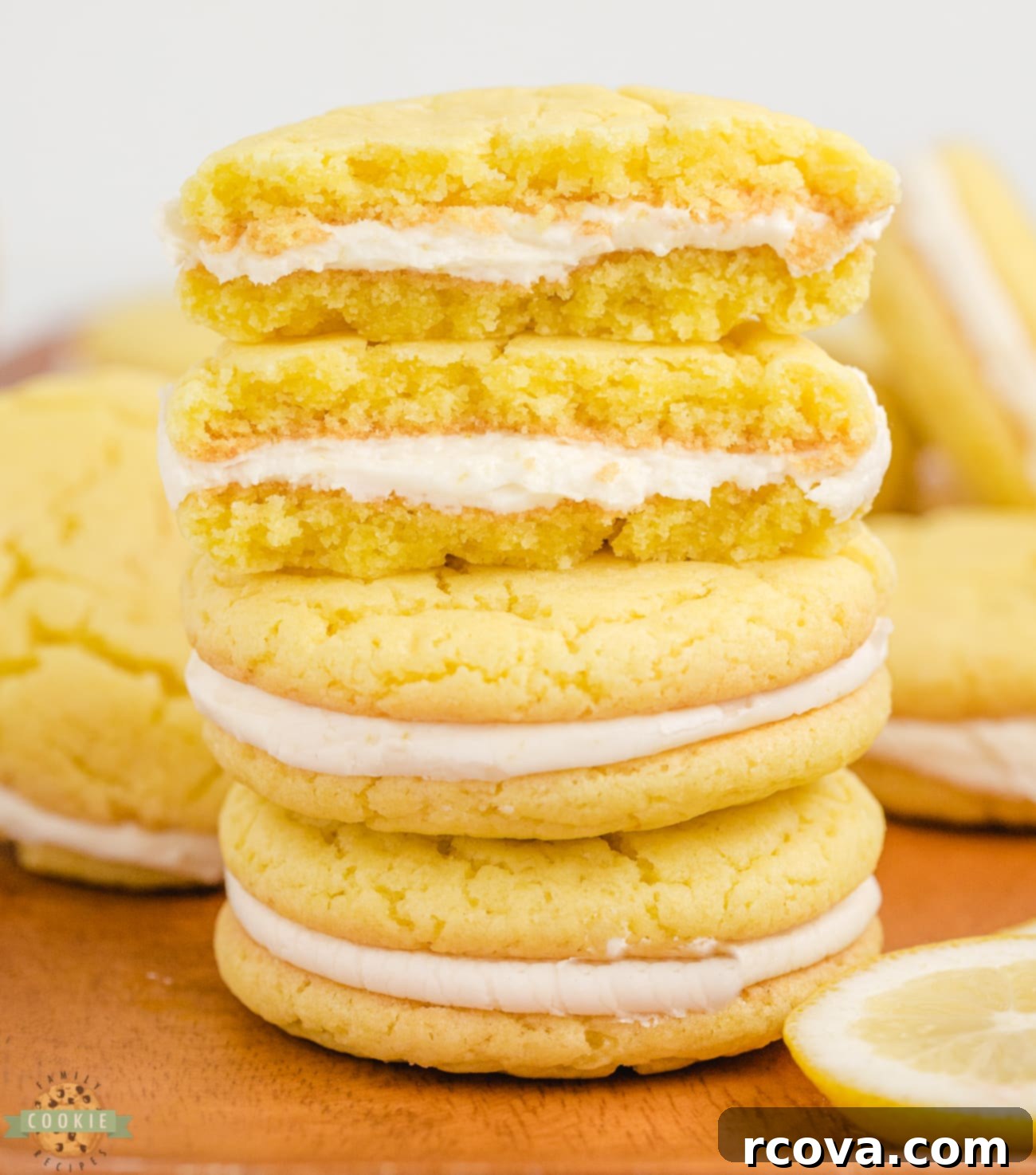 Zesty Lemon Oreo Cake Mix Cookies 3 lemon cake mix oreo cookies cut in half