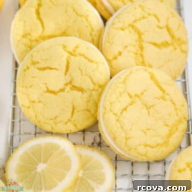 Zesty Lemon Oreo Cake Mix Cookies 6 lemon oreo cake mix cookies on a cooling rack