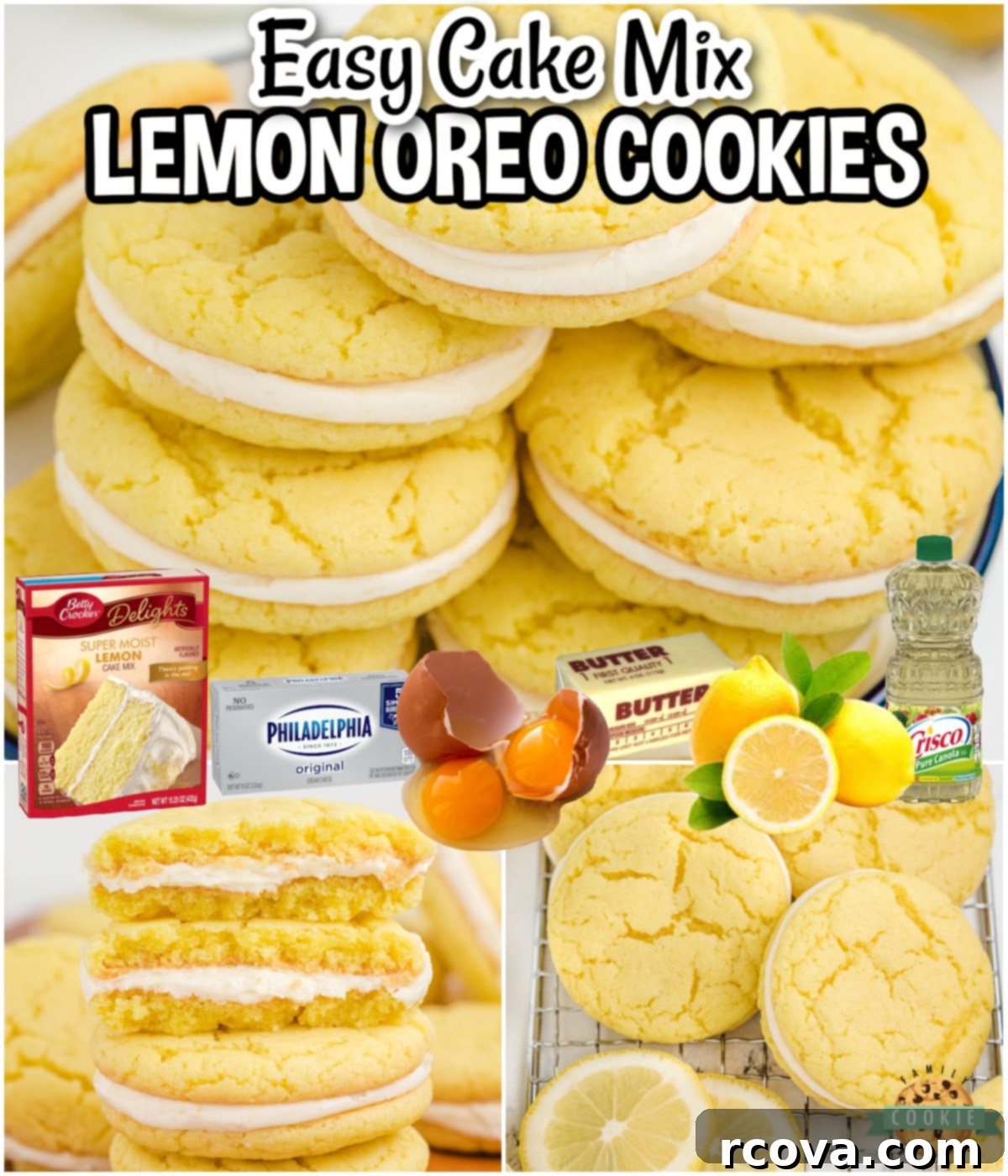Zesty Lemon Oreo Cake Mix Cookies 8 Cake Mix Lemon Oreo Cookies made easy with a handful of ingredients & sandwiched with a delightful lemon cream cheese filling! They're a delicious and unique twist on the classic treat!