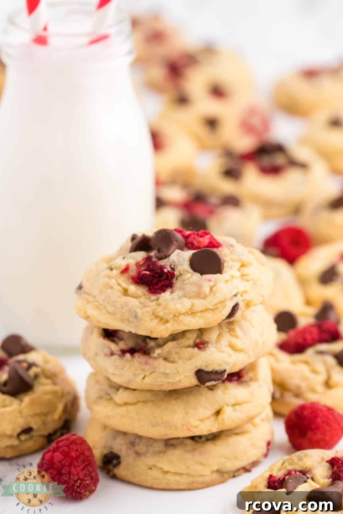Sweet-Tart Raspberry Chocolate Chip Cookies 2 Soft and chewy Raspberry Chocolate Chip Cookies, featuring melty chocolate and fresh raspberries