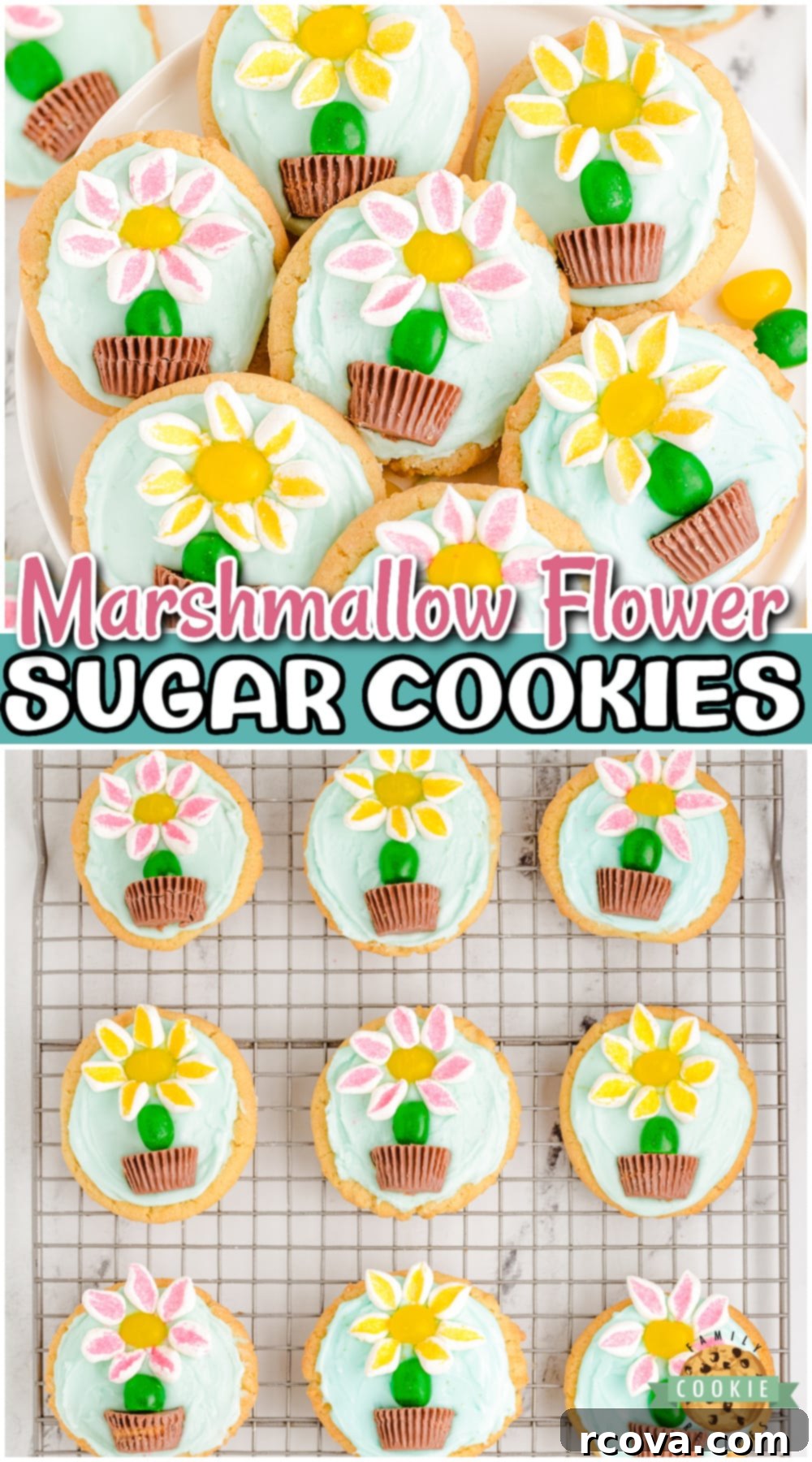 Marshmallow Blossom Cookies 14 Pinterest optimized image for Marshmallow Flower Cookies, highlighting their ease and suitability for Spring baking.