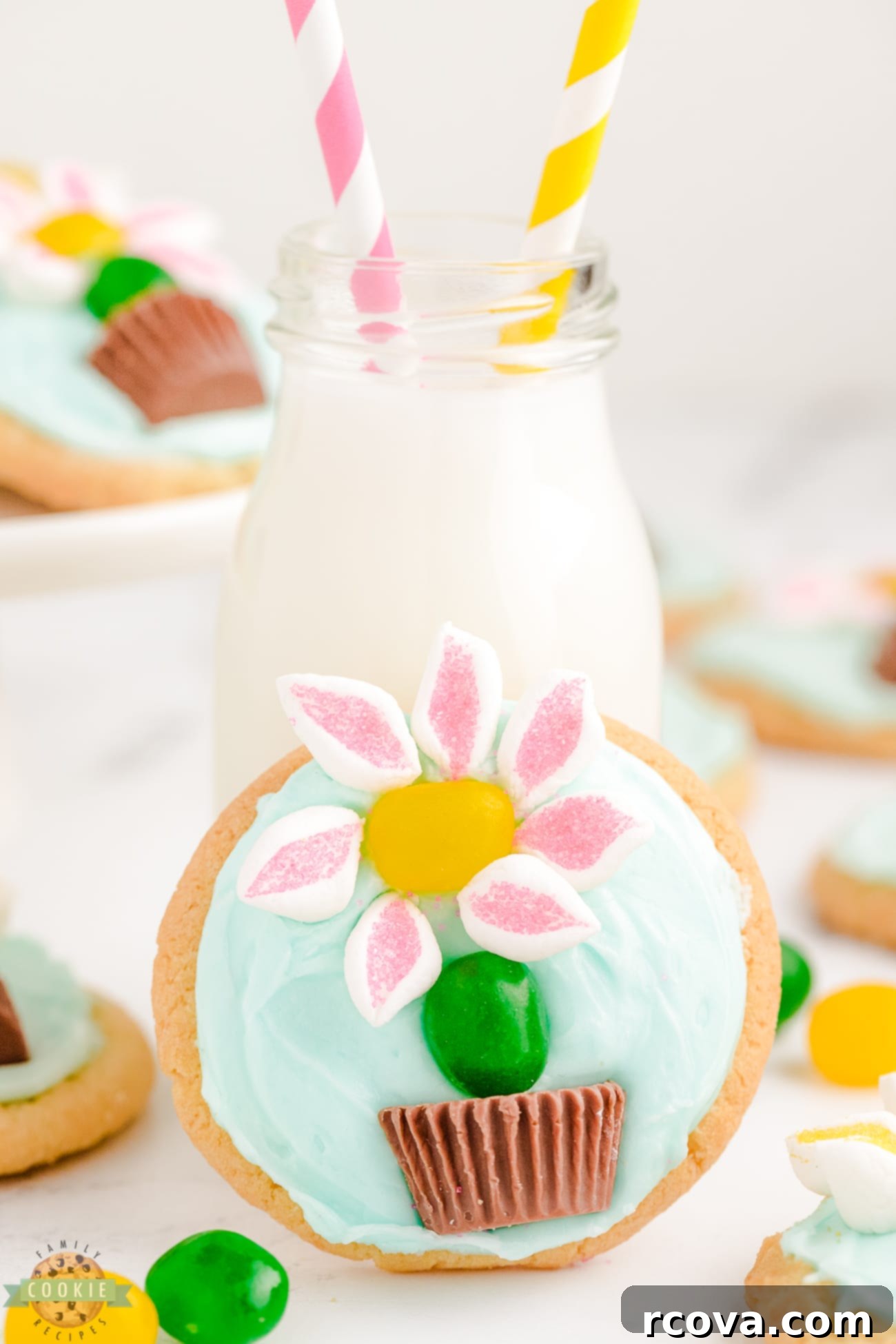 Marshmallow Blossom Cookies 10 Close-up of marshmallow flower cookies, showcasing the detailed decoration.