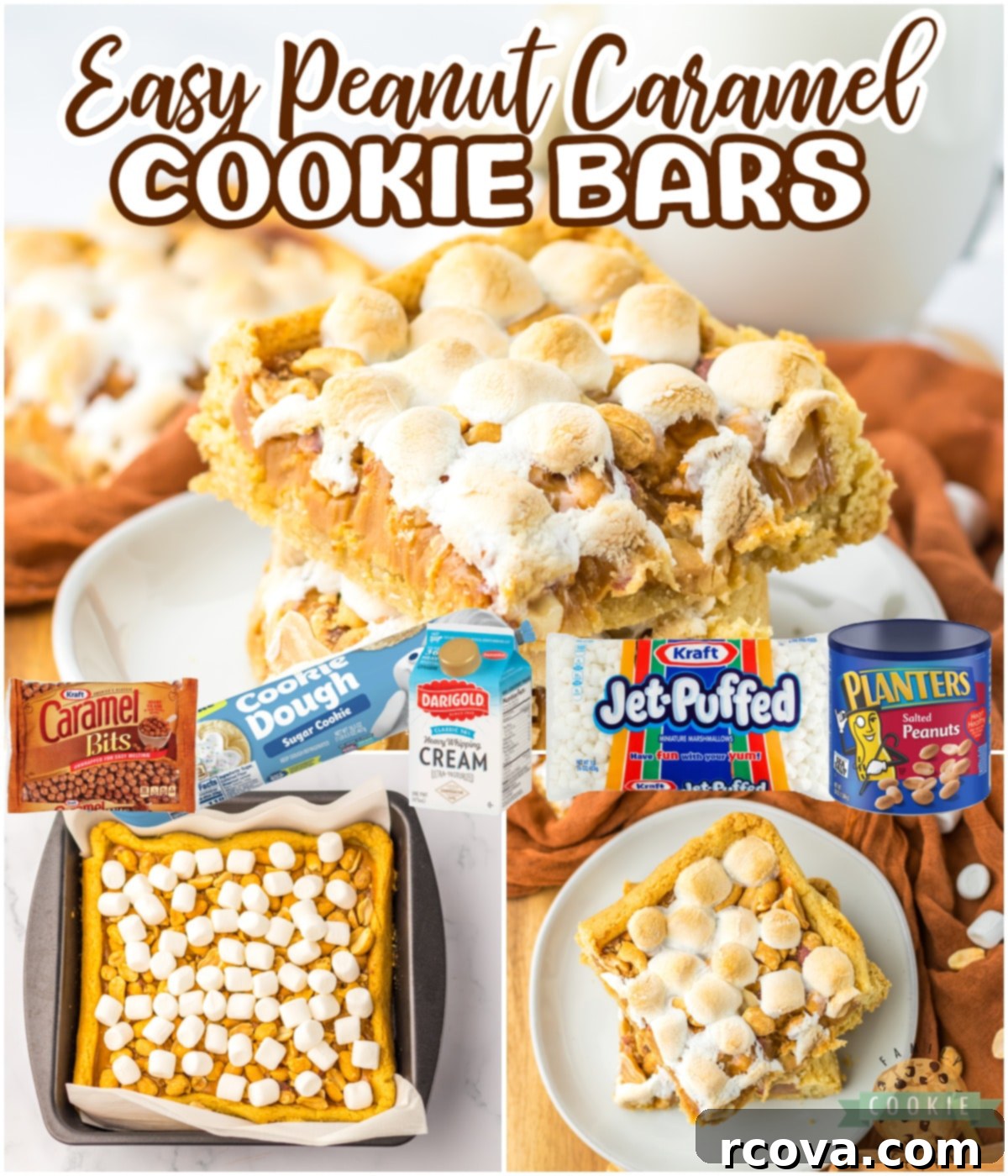 Irresistible Peanut Caramel Cookie Bars 10 Collage showcasing Easy Peanut Caramel Cookie Bars, highlighting their delicious layers and simple 5-ingredient recipe