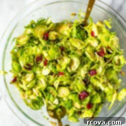 Crisp Brussels Sprout Slaw 10 A fresh and easy Shaved Brussels Sprout Salad, garnished with dried cranberries, nuts, and seeds.