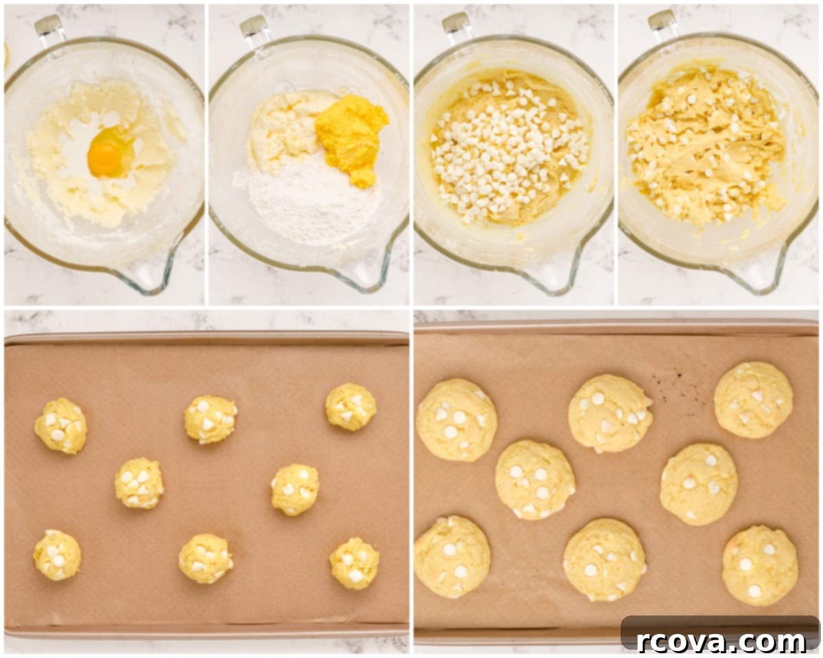 Velvet White Chocolate Lemon Dreams 6 Overview of the ingredients and process for White Chocolate Chip Lemon Pudding Cookies.