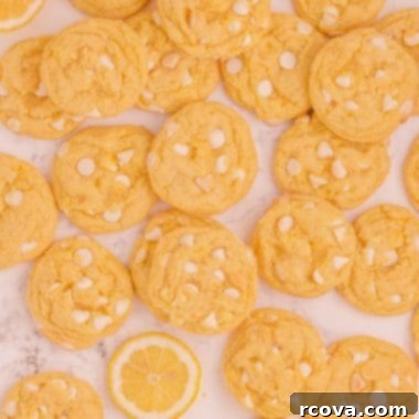 Velvet White Chocolate Lemon Dreams 10 Lemon Cream Pudding cookies with white chocolate chips, a delicious dessert.