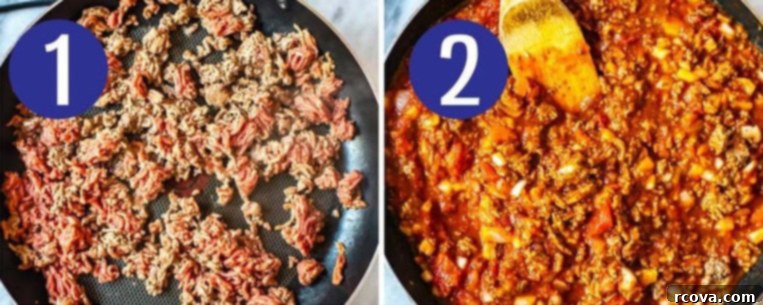 Set-and-Forget Slow Cooker Lasagna 5 Steps 1 and 2 for making lasagna in the crockpot
