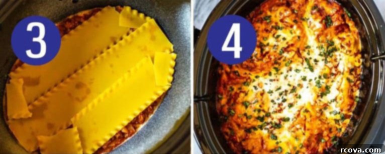 Set-and-Forget Slow Cooker Lasagna 6 Steps 3 and 4 for making lasagna in the crockpot