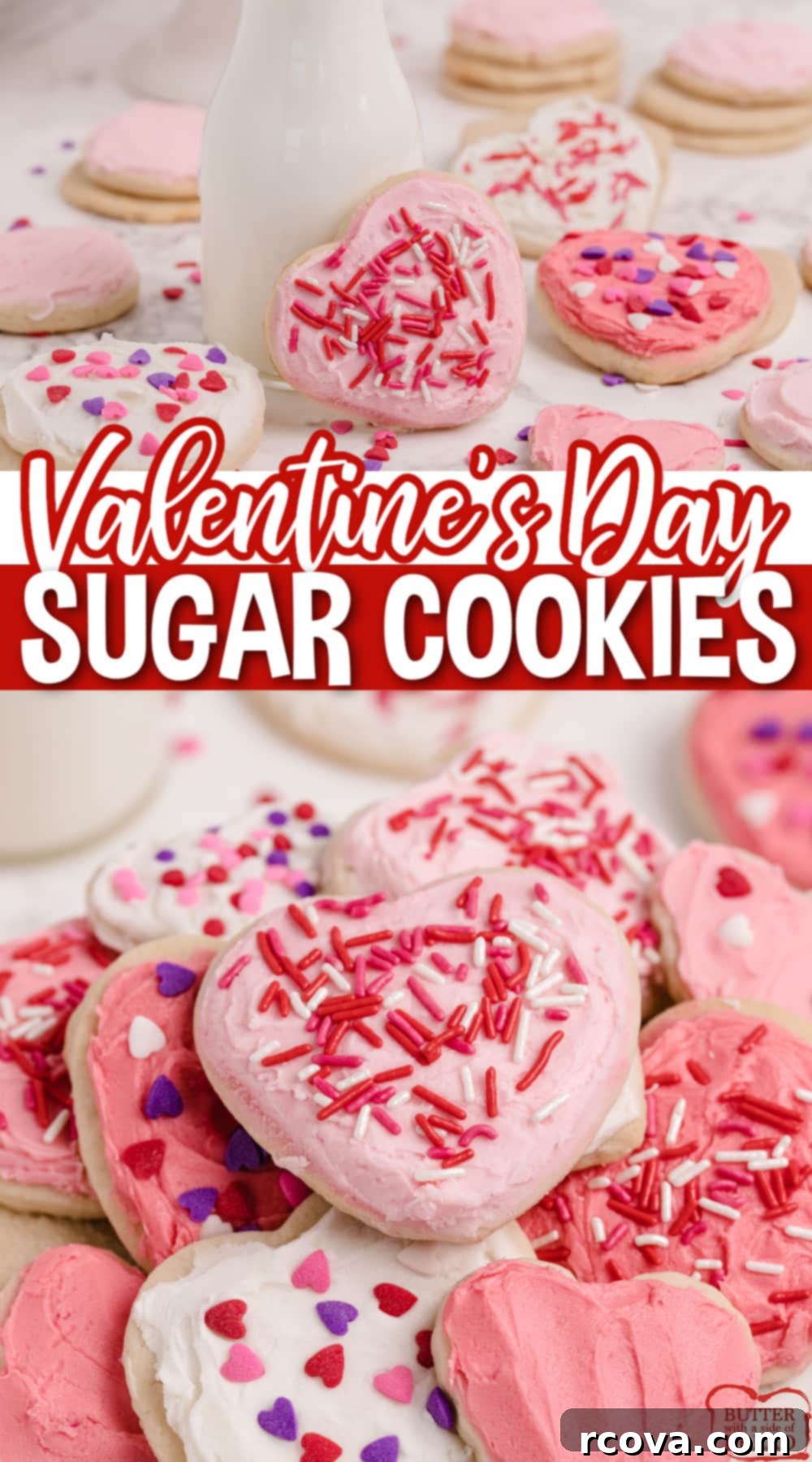 Love-Infused Sugar Delights 15 A festive display of various Valentine's Sugar Cookies, including heart shapes and other delightful designs, all soft, thick, and perfectly sweet.