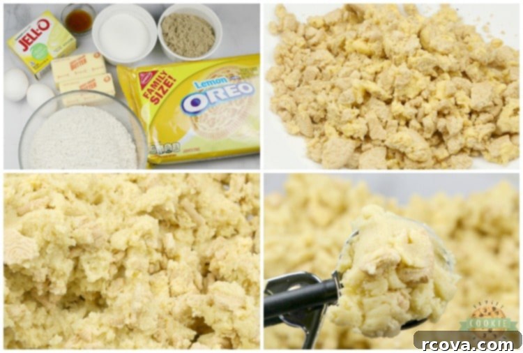 Zesty Lemon Burst Cookies 5 Step by step instructions on making lemon pudding cookies with crushed Lemon Oreos