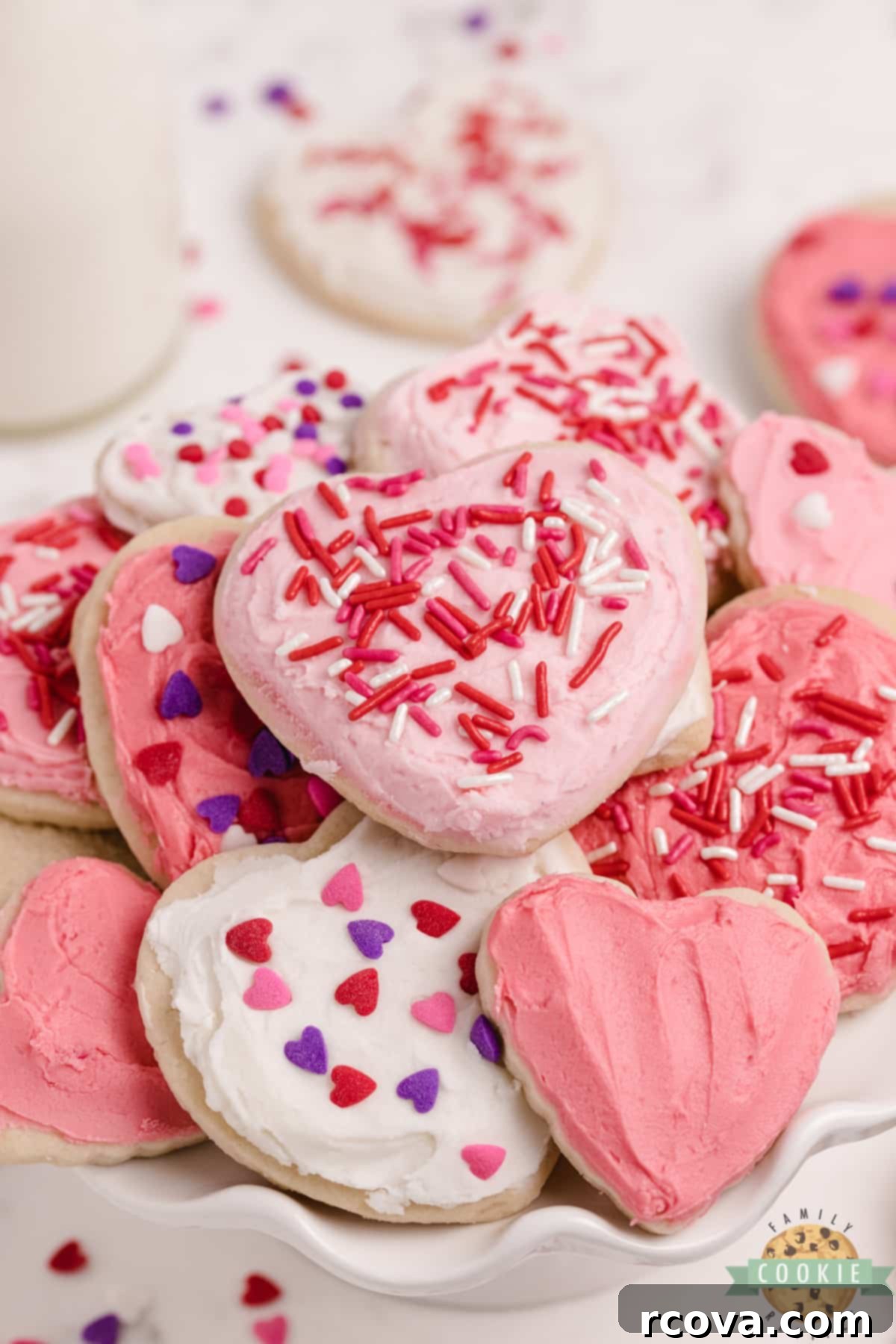 Sweet Valentine's Cookie Creations 4 Soft, thick, and moist Valentine's Sugar Cookies, perfect for cutting out heart shapes and decorating.