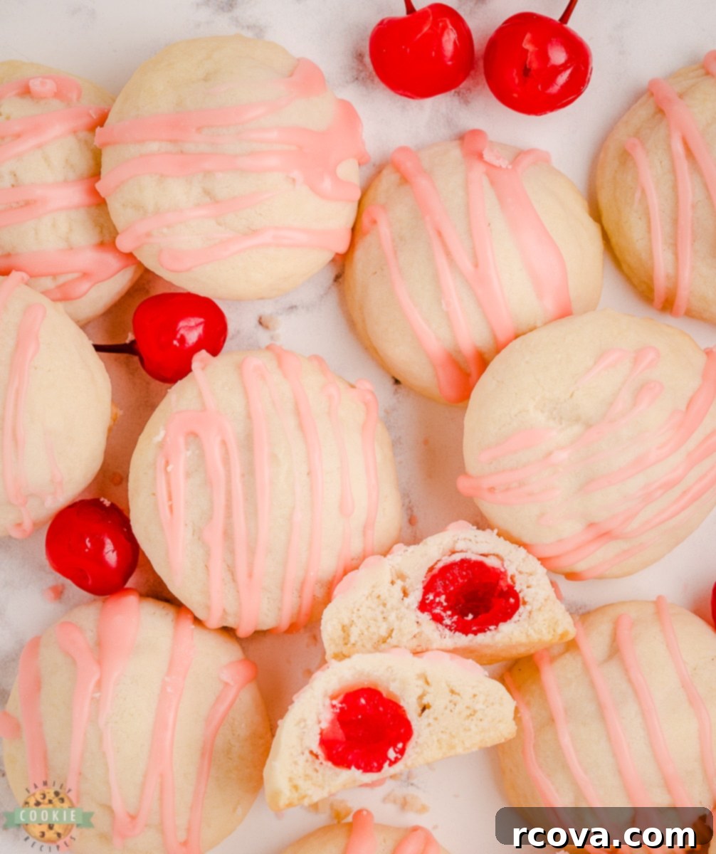 Sweet Valentine's Cookie Creations 10 Tender Cherry Shortbread Cookies with a sweet cherry inside, featuring buttery and almond flavors, a delightful treat.