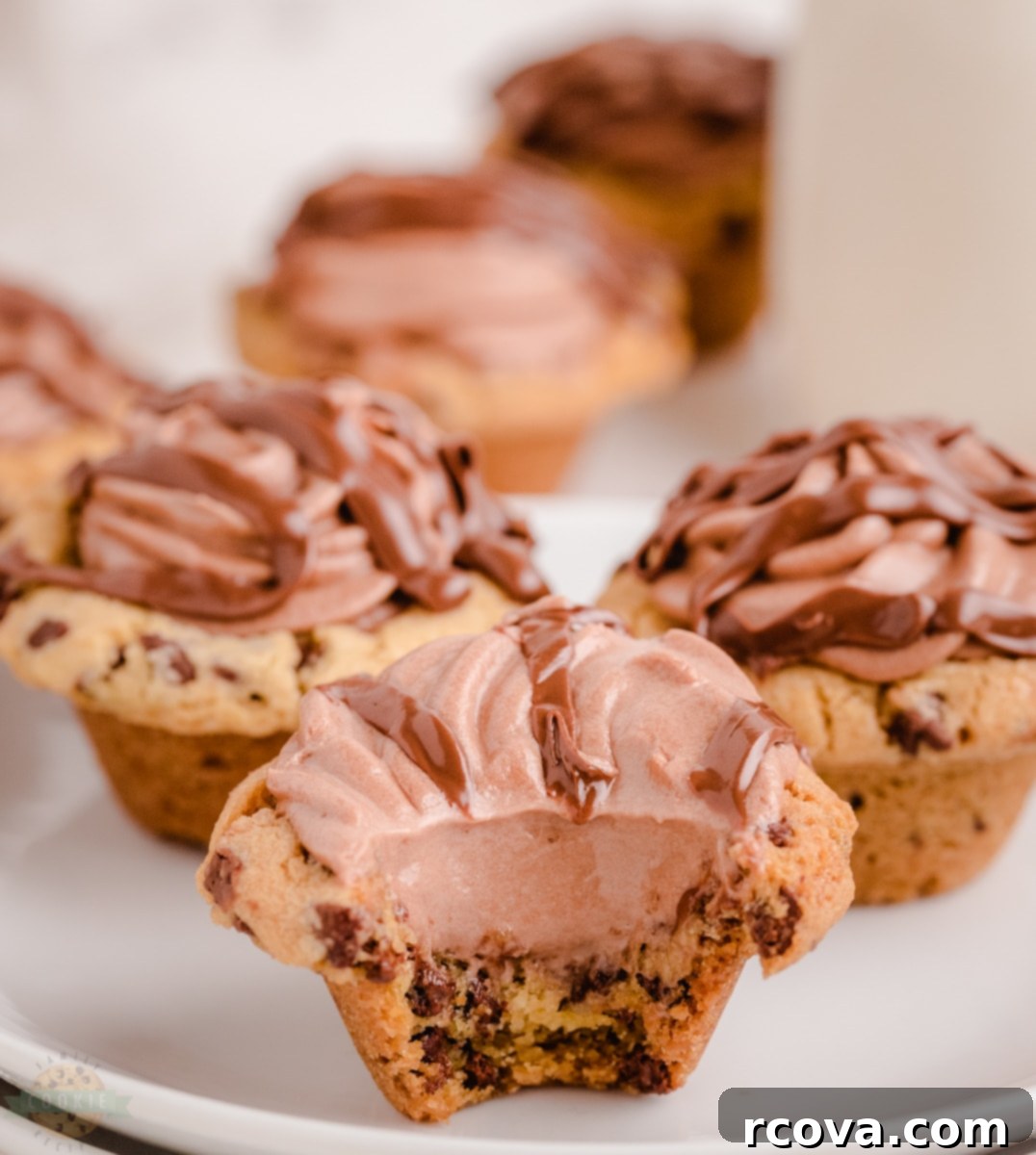 Nutella Cloud Cookies 4 Several Nutella Mousse Cookie Cups arranged on a white plate, showing the beautifully piped Nutella mousse and cookie edges.
