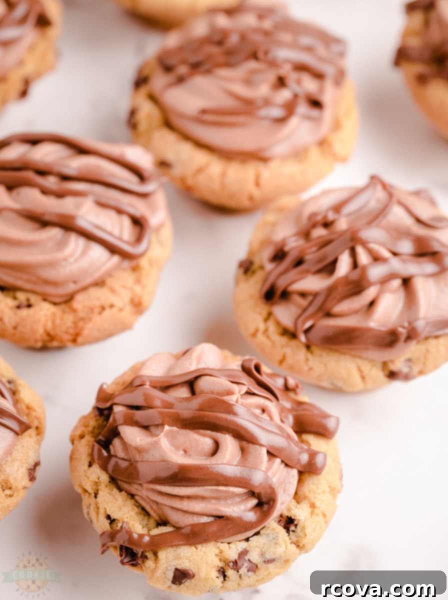 Nutella Cloud Cookies 5 Ingredients for Nutella Mousse Cookies laid out: butter, shortening, sugars, eggs, flour, baking soda, baking powder, salt, and mini chocolate chips.