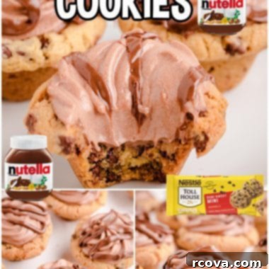 Nutella Cloud Cookies 8 Nutella Mousse Cookie Cups in a collage, showing the preparation and final dessert.