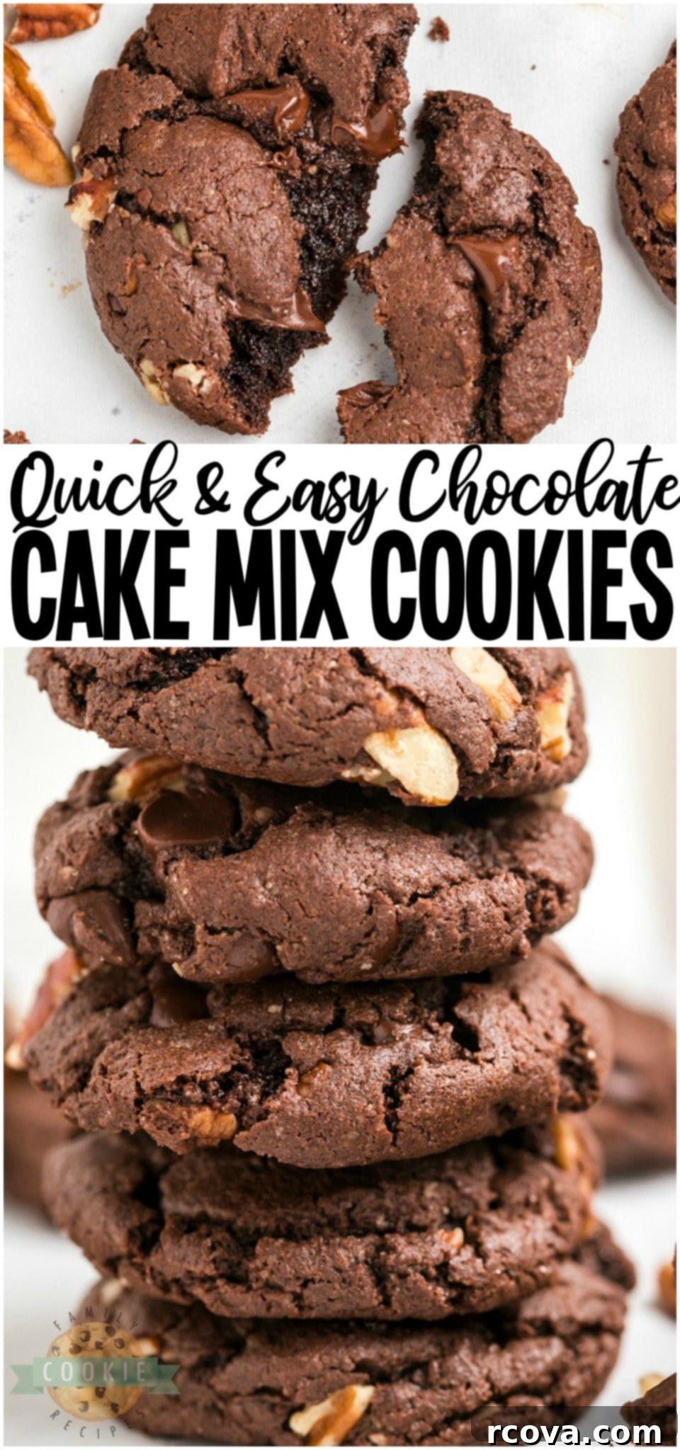 Cake Mix Magic Chocolate Cookies 13 A Pinterest-friendly collage of chocolate cake mix cookies, showcasing the final product and key ingredients.