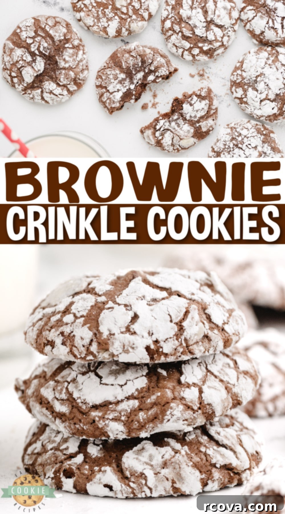 Fudgy Brownie Crinkles 12 Brownie Crinkle Cookies are rich, fudgy cookies that are rolled in powdered sugar. Made with a brownie mix, this delicious brownie cookie recipe is so easy to make!