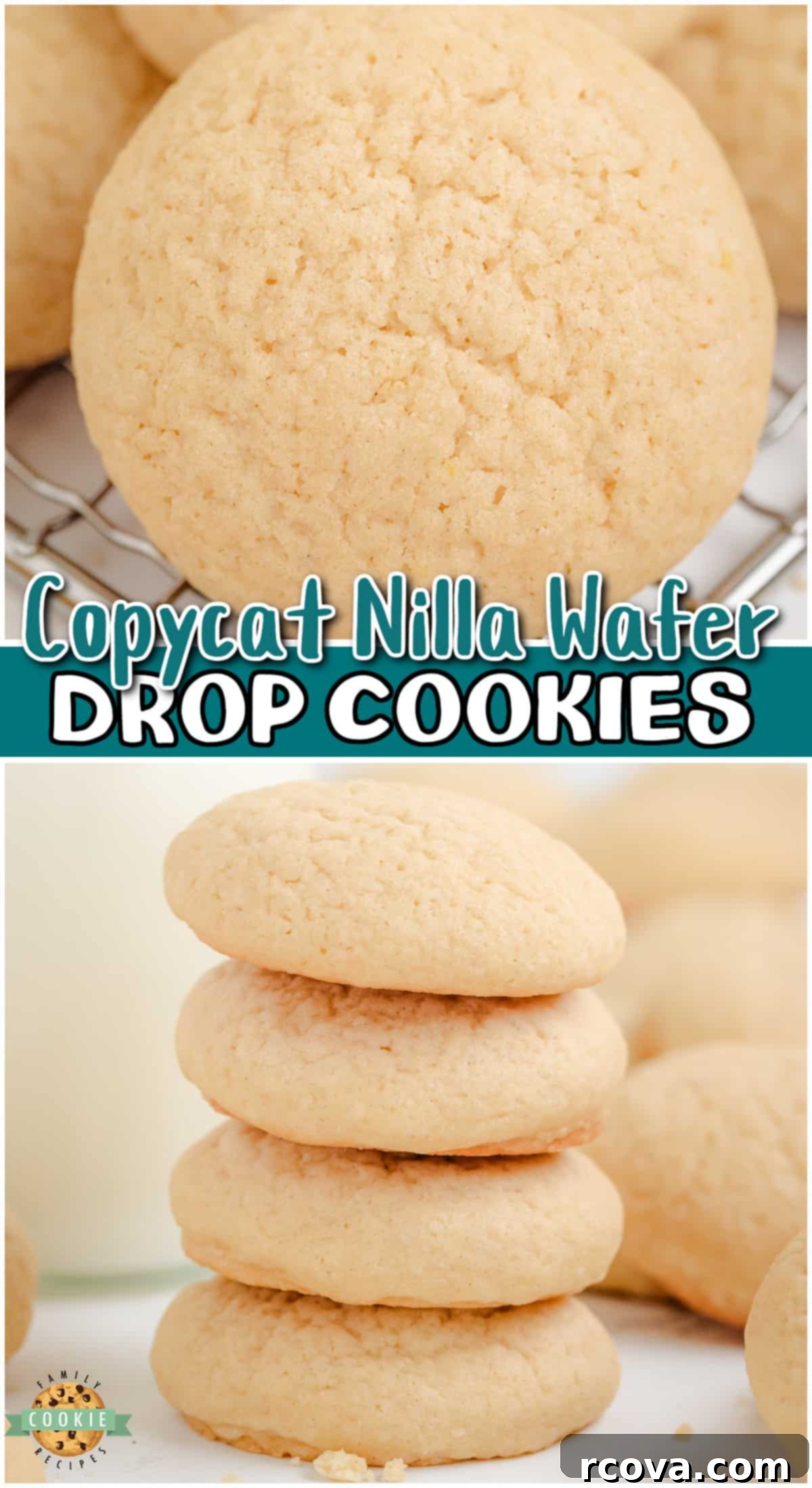 Homemade Nilla Wafers 10 A stunning vertical pin image featuring Copycat Nilla Wafer Cookies, emphasizing their light & crispy texture and their suitability for snacking, dipping, or dessert recipes. Call to action: Make your own vanilla wafer cookies at home that taste amazing!