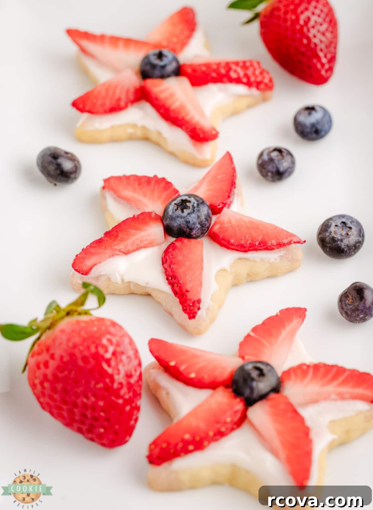 Star-Spangled Berry Cookies 5 berry star cookies with strawberries and blueberries