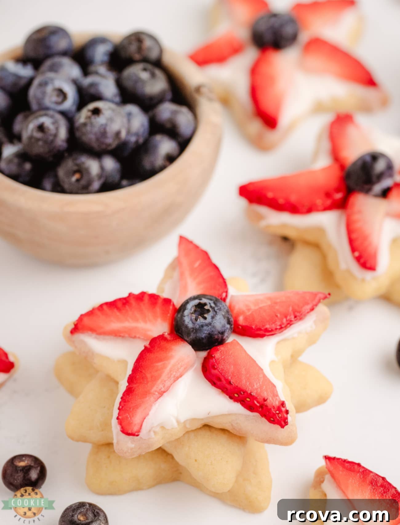 Star-Spangled Berry Cookies 7 stacks of berry star cookies for the 4th of July holiday