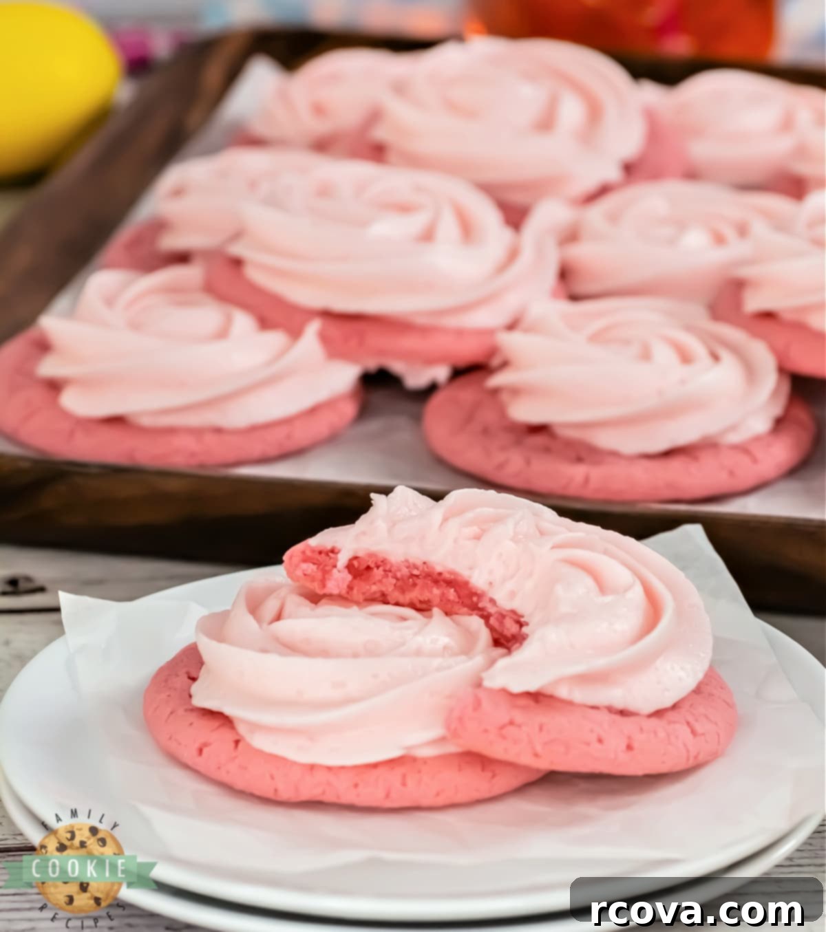 Zesty Pink Lemonade Delights 4 Pink cookies made with lemon extract.
