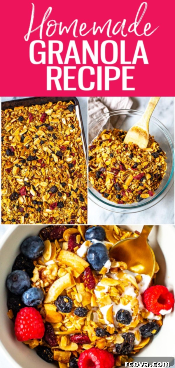 Your New Favorite Healthy Granola 12 This healthy Homemade Granola Recipe is the BEST & easy to make with no refined sugars! Just add rolled oats, nuts, coconut, dried berries & maple syrup! #homemadegranola