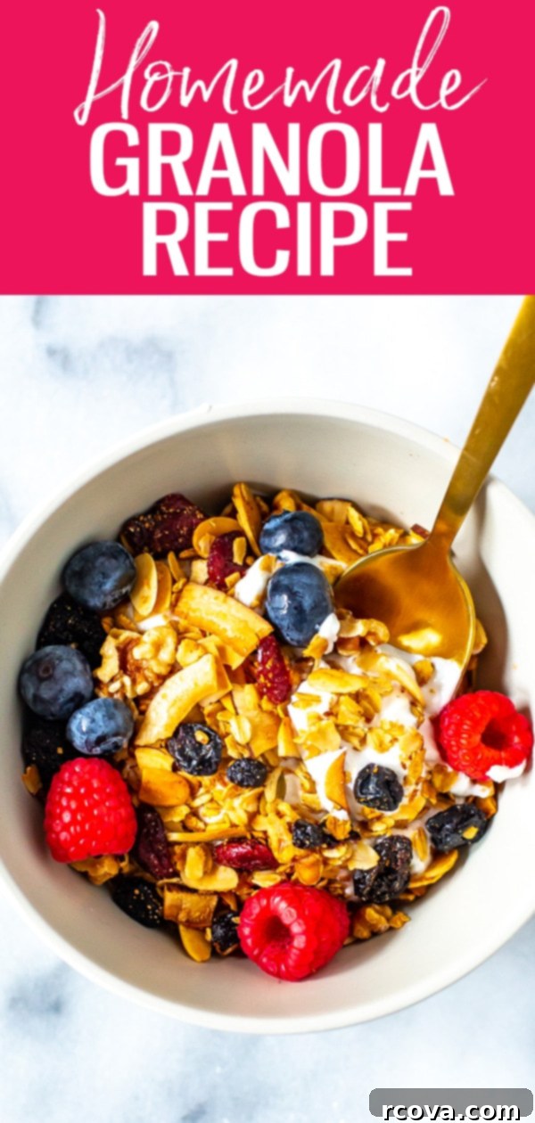 Your New Favorite Healthy Granola 13 This healthy Homemade Granola Recipe is the BEST & easy to make with no refined sugars! Just add rolled oats, nuts, coconut, dried berries & maple syrup! #homemadegranola