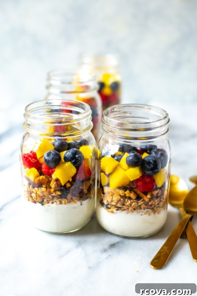 Wholesome Grab and Go Parfaits 2 Healthy Meal Prep Yogurt Parfaits with fresh berries and mango