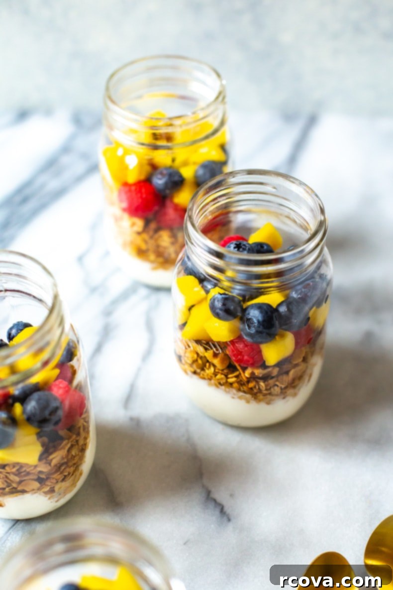Wholesome Grab and Go Parfaits 4 Fresh ingredients laid out for healthy yogurt parfaits