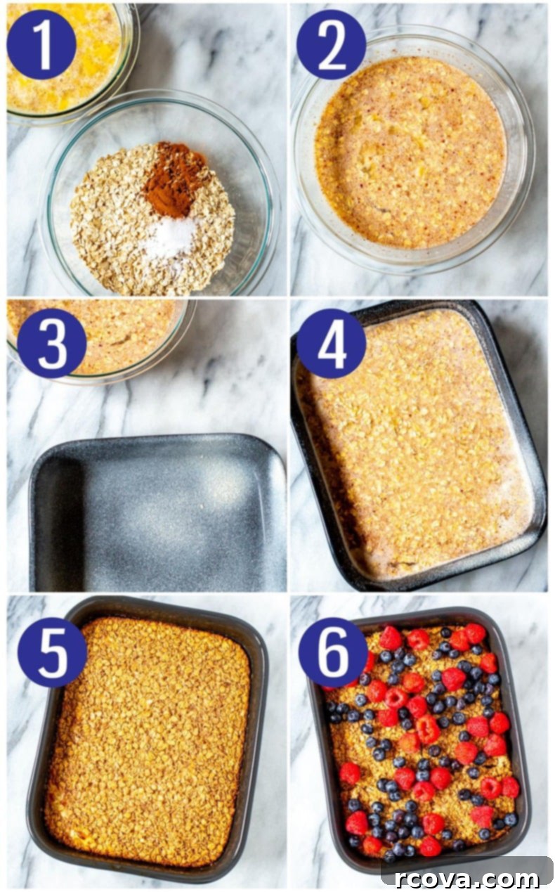 Ultimate Baked Oatmeal 5 Baked oatmeal freshly removed from the oven, steaming hot and ready for toppings