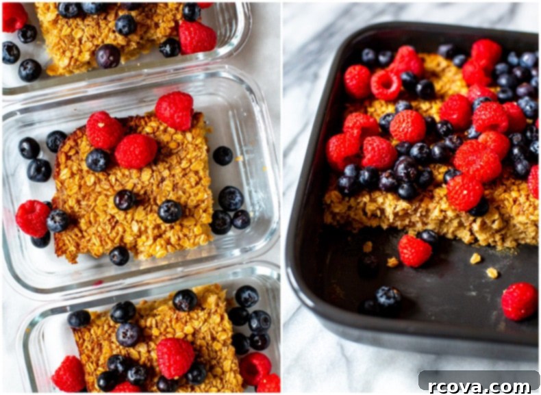 Ultimate Baked Oatmeal 7 Individual serving of baked oatmeal with a spoon, showing its dense yet moist texture