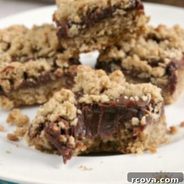 Chewy Fudgy Oat Bars 7 Fudgy Oatmeal Cookie Bars with a rich chocolate ganache center