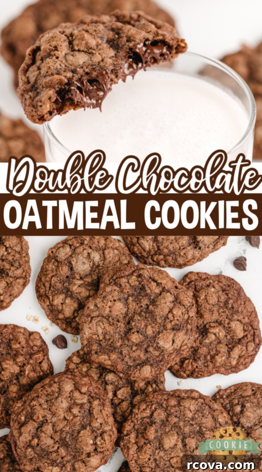 Decadent Double Chocolate Oatmeal Delights 12 Double Chocolate Oatmeal Cookies are soft, chewy, and packed with chocolate! Chocolate cookie recipe packed with oats and chocolate chips.